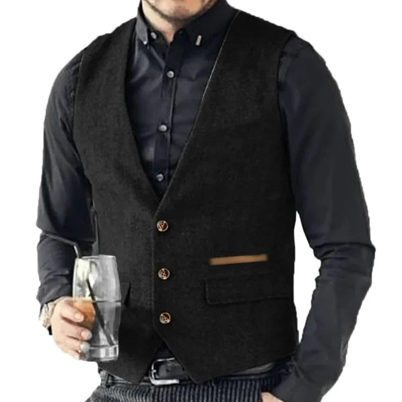 Men Vest Brown Solid Tweed Vest Retro Herringbone Vintage Wedding Groom Banquet Gilet Men Vest Suit
