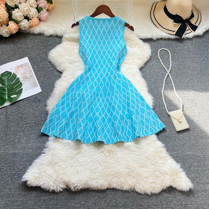 Brand Fashion A-line Short Women Dress Elegant Y2K Geometric Knitted Summer Dress Female Harajuku Black Party Vestidos