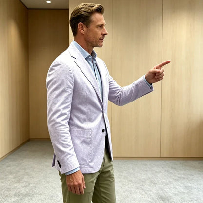 Men's Cotton Blazer Notch Lapel 2 Button Slim Fit Suit Jacket Lightweight Breathable Business Casual Daily Sport Coat for Spring