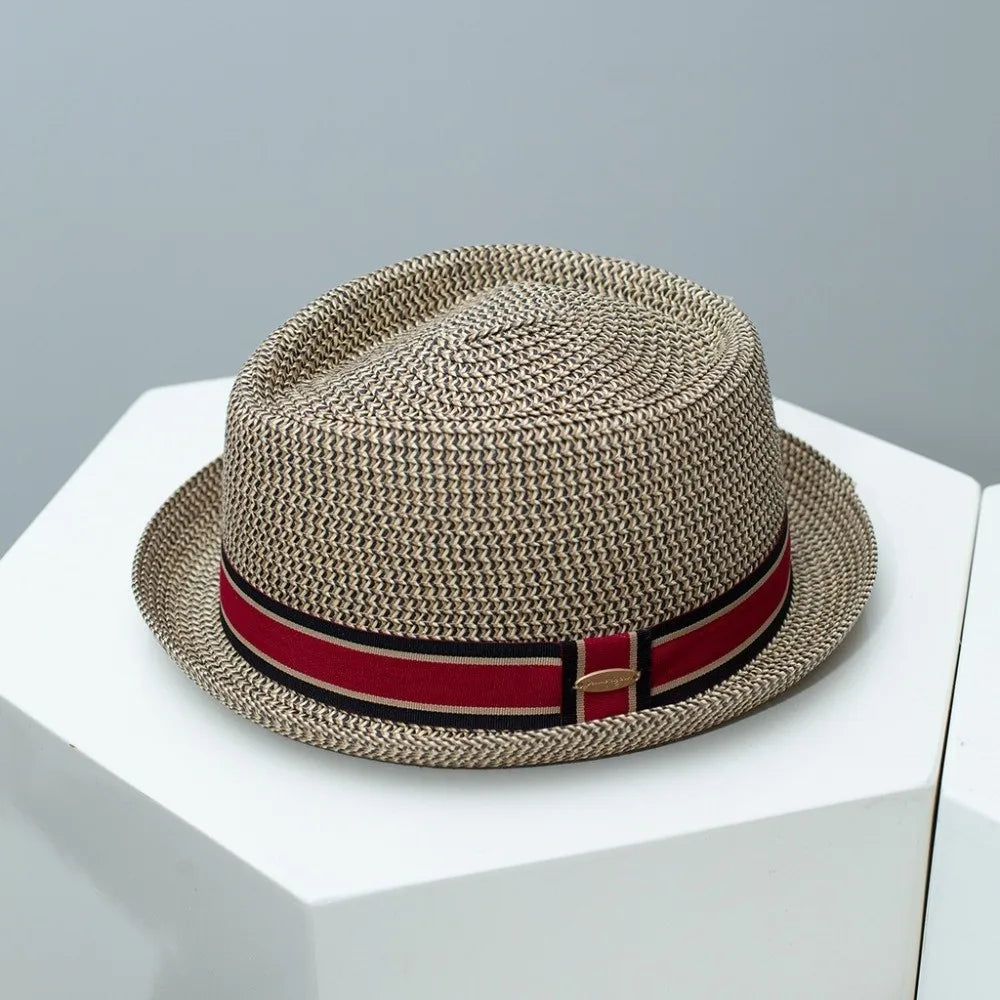 Fashion Vintage British Trilby Straw Hat Breathable Cuban Travel Cap Beach Sun Hat Handwoven Men's Summer Straw Fedora