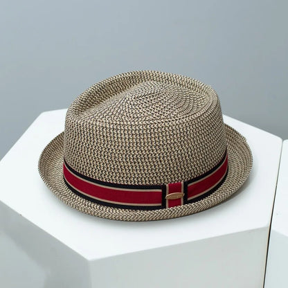 Fashion Vintage British Trilby Straw Hat Breathable Cuban Travel Cap Beach Sun Hat Handwoven Men's Summer Straw Fedora