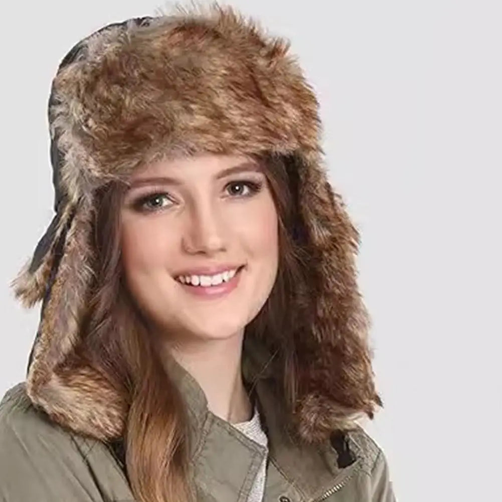 Men Women Trapper Bomber Hats Russian Ushanka Warm Winter Fur Earflap Hat Outdoor Sports Skiing Hunting Fishing Plush Cap