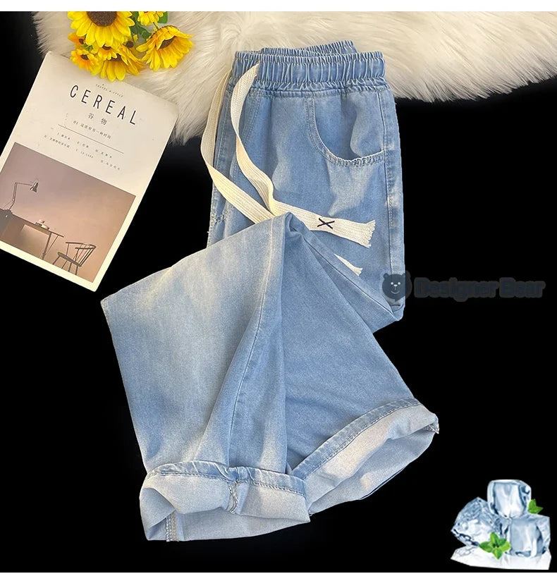 2026 New Spring Summer Men's Baggy Jeans Lyocell Fabric Wide Leg Pants Drawstring Trousers Male City Boy Plus Size S-4 5XL Y2K