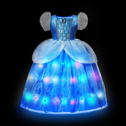 Children LED Light Up Dress Girls Kids Purple Green Cosplay Costume Carnival Birthday Party Clothes Halloween Costume Prom Gown
