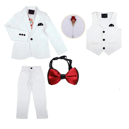 Boys Dark Green Formal Wedding Party Suit Children Blazer Vest Pants Tie 4 PCS Tuxedo Kids Performance Photography Dress Costume