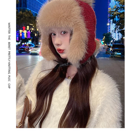 Russian Hat Ushanka Thick Warm Fluffy Fur Hat Women Snow Ski Earflap Cap Female Knitted Hat Skullies Beanies Bomber Hats