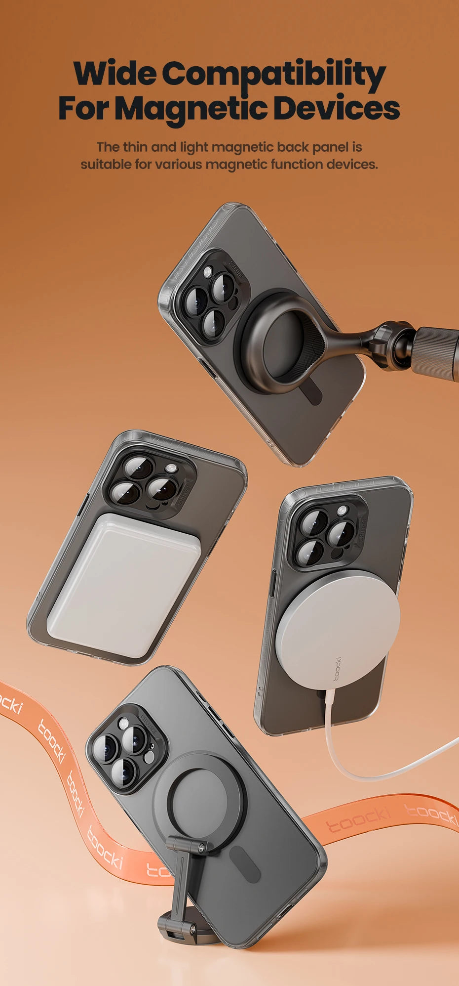 جراب Toocki Matte Magnetic للشحن اللاسلكي MagSafe لهواتف iPhone 15 14 13 12 Plus Pro Max مقاوم للصدمات مع واقي عدسات