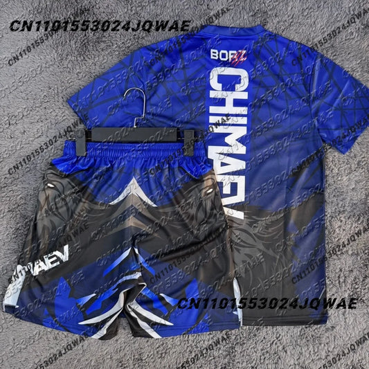 New Khamzat Chimaev UFC Boxing Fighting Tee Shorts Men Breathable Speed Drying jersey Wrestling Running Sweat Absorbing Set