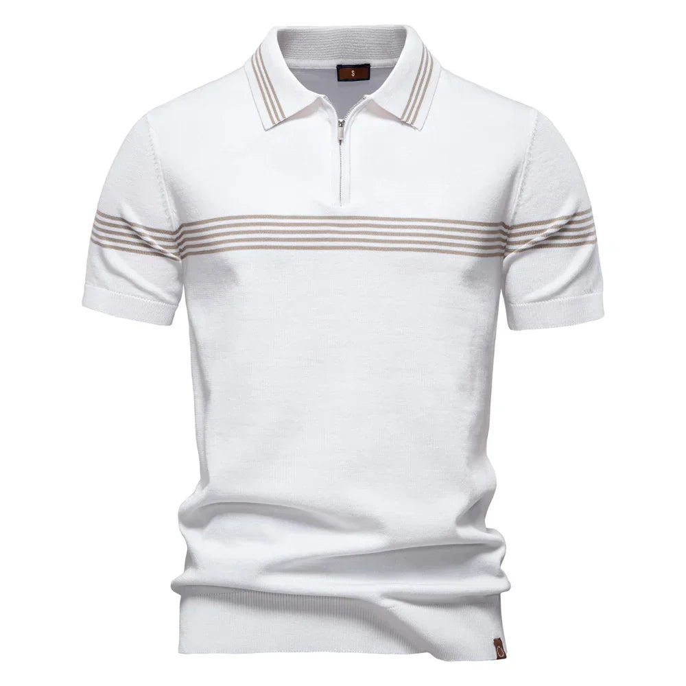 ‌2025 Men's Slim Fit Solid & Striped Business Casual Polo Shirts Breathable Short Sleeve Comfort Top for Office Social Summer