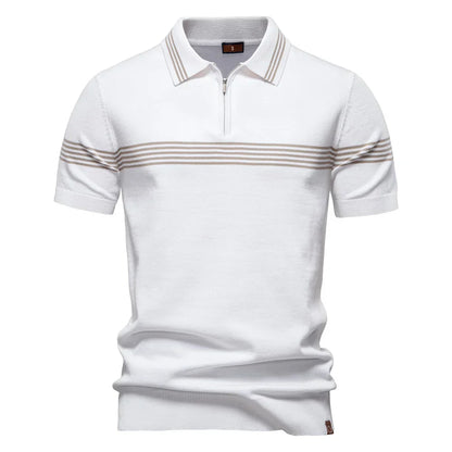 ‌2025 Men's Slim Fit Solid & Striped Business Casual Polo Shirts Breathable Short Sleeve Comfort Top for Office Social Summer