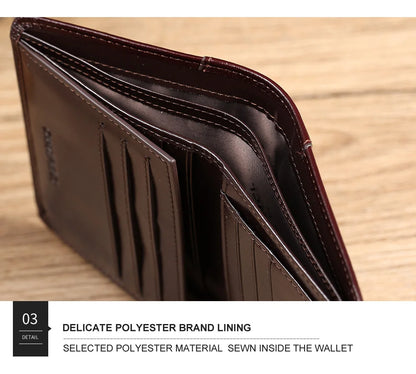 Italian Genuine Cow Leather Wallet for Men, Short Tri-Fold, First Layer Cowhide, Male Business Purse, Luxury Fashion