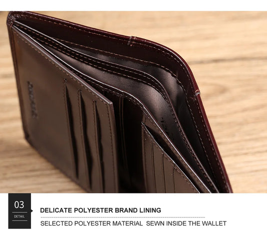 Portefeuille Homme en Cuir de Vachette Véritable Italien, Court, Triple Pli, Première Couche de Peau de Vache, Portefeuille d'Affaires Masculin, Mode Luxe