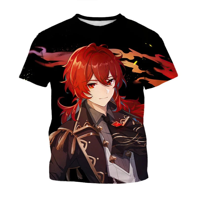 Summer, Genshin Impact game features handsome characters, 3D printed cool and stylish personalized T-shirts
