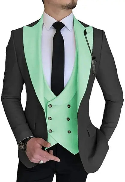 Men Suits Champagne Double Breasted Vest Wedding Tuxedo Terno Masculino Prom Groom 3 Pcs Slim Fit Blazer Custom Made