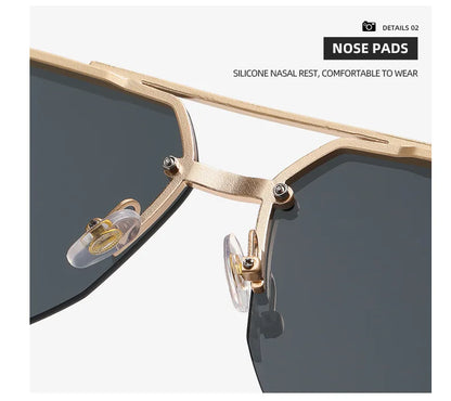 Semi-Rimless Sunglasses For Men Vacation Square Sunglasses Women Trendy Vintage Fashion Glasses Gafas De Sol Hombre Zonnebril