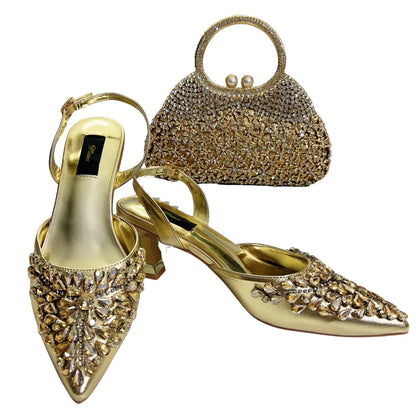 Women's Clutch Bag and Shoes Fairy Diamond High Heels Stylish Dress Shoes Pointed Toe Stiletto Heels Elegant Party Wedding Shoes