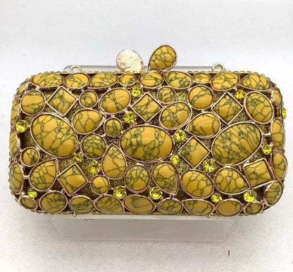 Natural Rhinestone Handmade Clutch Women Wedding Party Cocktail Evening Bag Colorful Diamond Handbag Fashion Yellow Purse