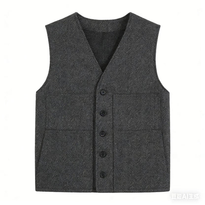 Men Vest Gray V Neck Herringbone Single Button Waistcoat For Wedding Birthday Banquet Party Business Work Daily Men Suit Vest