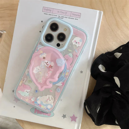 Cute Dolphin Shaking Bracket Magnetic Phone Case For iPhone 17 16 Pro 15 14 Pro Max Cover with Stand Holder Cases for Magsafe