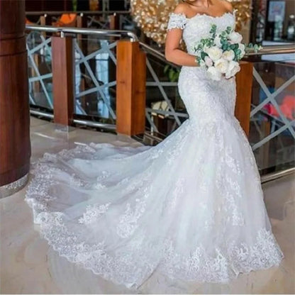 Women's Mermaid vestidos de novia off shoulder Lace Appliques Princess Wedding Dresses plus size bride dress robe de mariee