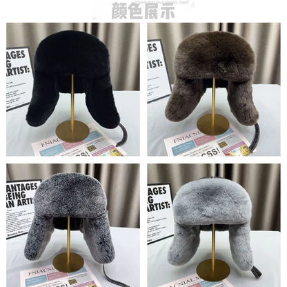 Domo Ushanka Fur Hat Winter Adult Keep Warm Cap Bomber Hats For Women Rex Rabbit Fur Hat With Ear Recommend Winter Sales