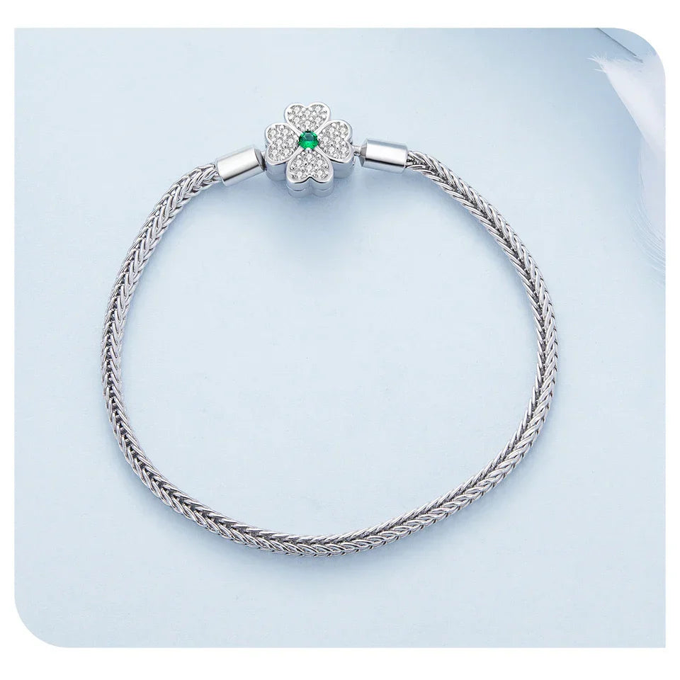925 Sterling Silver Four-Leaf Clover Snake Basic Bracelet Pave Setting CZ for Women Beads and Charms DIY Fine Jewelry