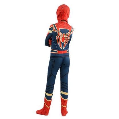 Kids Iron Spider Superhero Jumpsuit Halloween Mask Birthday Party Costume with Adjustable Mask and Breathable Fabric Mardi Gras