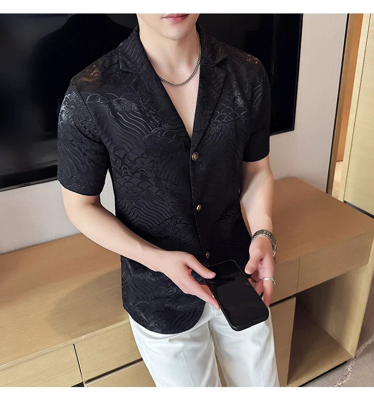 Summer Thin Ice Silk Without Lining Men Suit Coats 2025 New High-end Fashion Jacquard Casual Social Shirt Coat Men Clothing