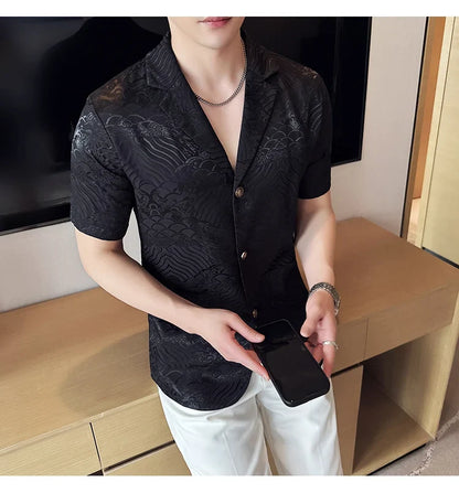 Summer Thin Ice Silk Without Lining Men Suit Coats 2025 New High-end Fashion Jacquard Casual Social Shirt Coat Men Clothing