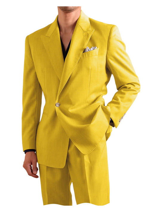 Men's 2 Piece One Button Suit Set Peak Lapel Slim Fit Blazer Long Pants Formal Wear for Wedding Party Prom Business
