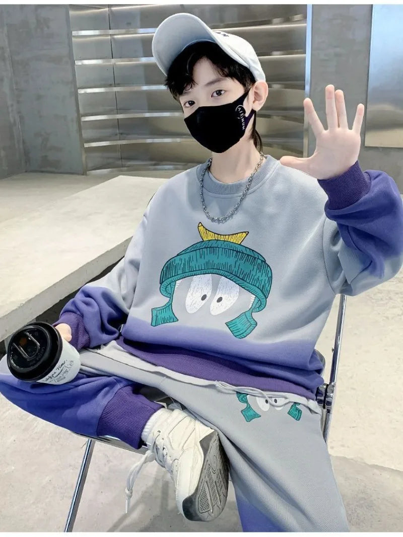 Sportswear Set Cartoon Print Sweatshirt Clothes for Boys Children's Clothing Boy Top Bottom Men's Sets Child Winter Kids Autumn