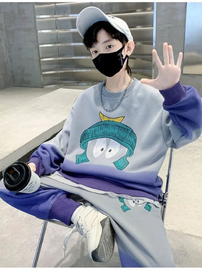 Sportswear Set Cartoon Print Sweatshirt Clothes for Boys Children's Clothing Boy Top Bottom Men's Sets Child Winter Kids Autumn