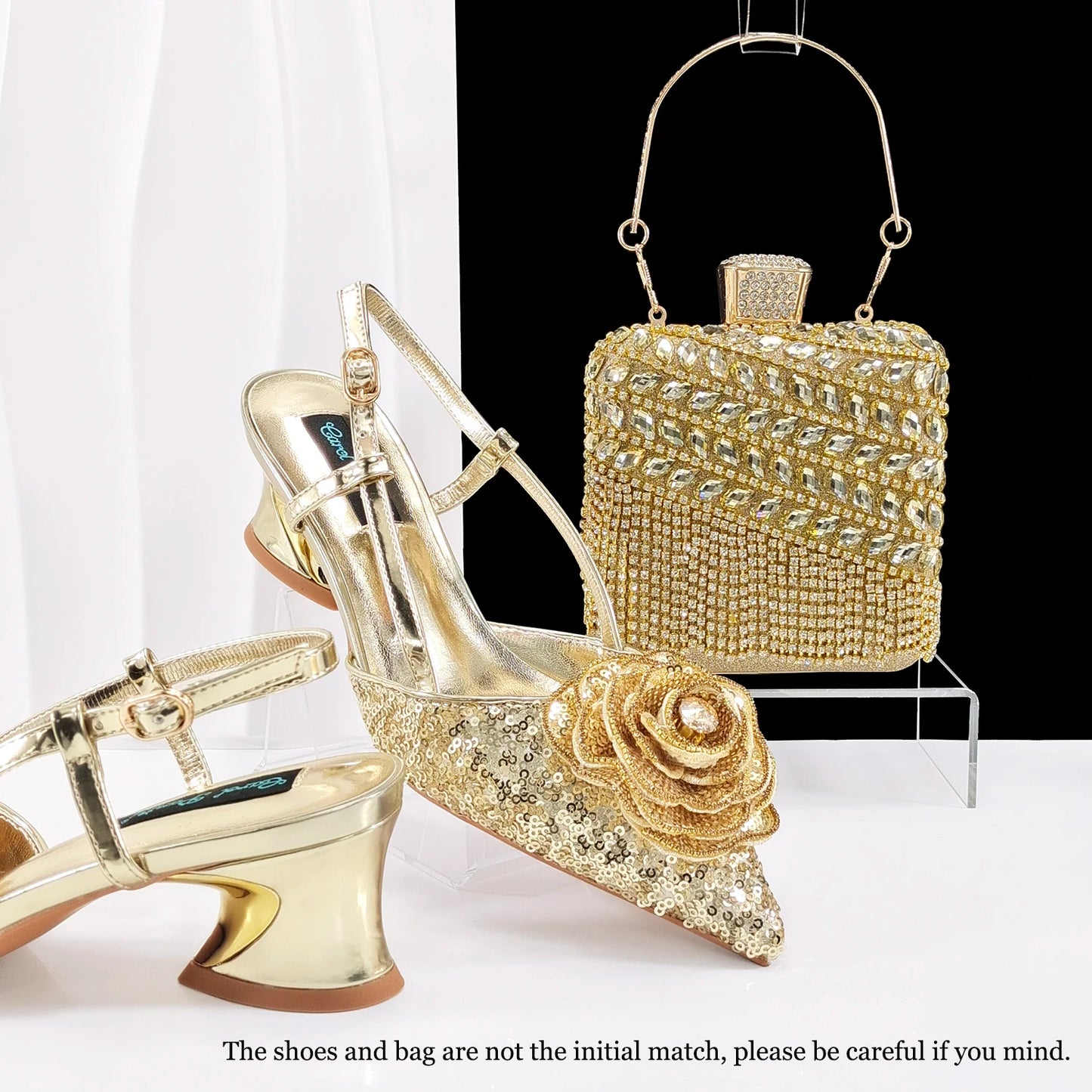 Nigerian Gold Color Party for Women Shoes and Bag Mixed Package Sequins Handbag Italian Design Wedding