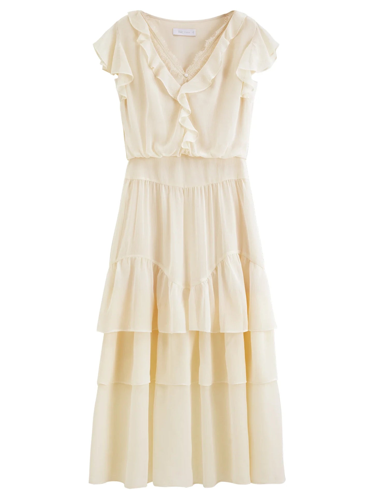 2026 Summer Women‘s Tiered Ruffle Lace Trim Chiffon Long Short Dress Flowy Smocked Maxi for French Romantic Coquette Style