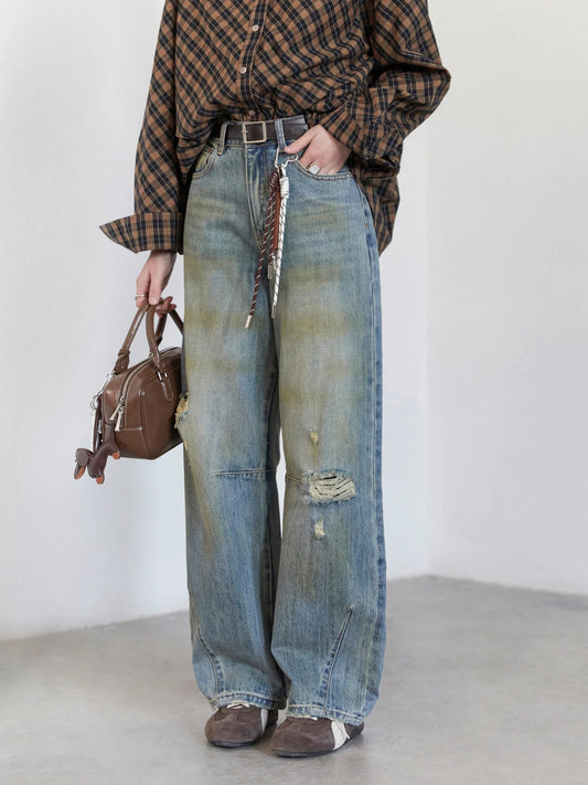 Retro Women's Jeans Loose Casual  New High Waisted Wide Legs Denim Pant Female Trousers Spring Autumn 2025