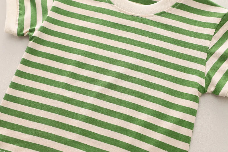Children Summer Fashion Baby Boy Clothes outfits Striped T Shirt+Bib Shorts 2pcs/Set Toddler Girl Casual Costume Kids Tracksuits