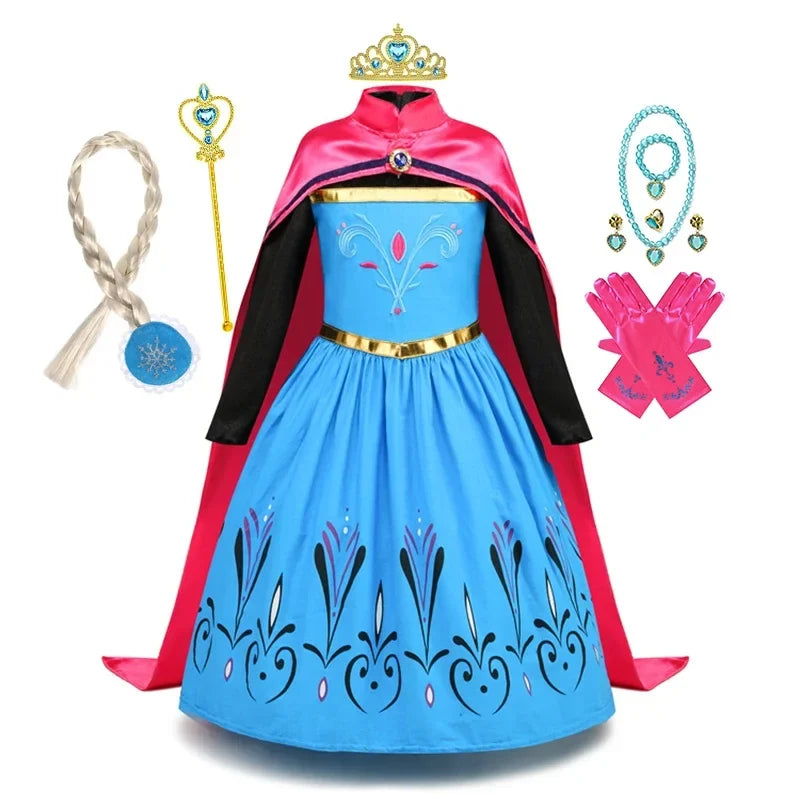 Elsa Anna Princess Dress Girls Cosplay Mesh Sequin Costumes Kids Snow Queen Halloween Carnival Birthday Party Gowns 12Y