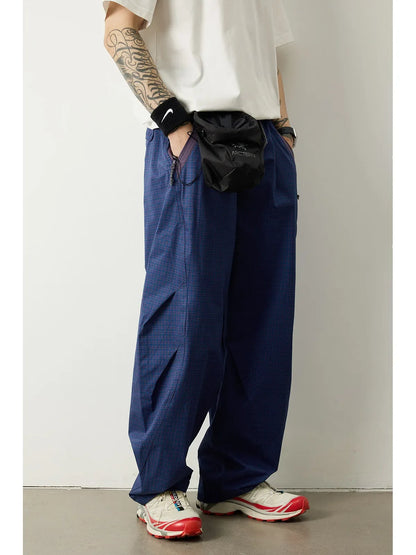 Unisex Lightweight Parachute Pants Spring Summer Outdoor Hiking Plaid Patchwork Color Block Loose Fit Casual Streetwear Trendy