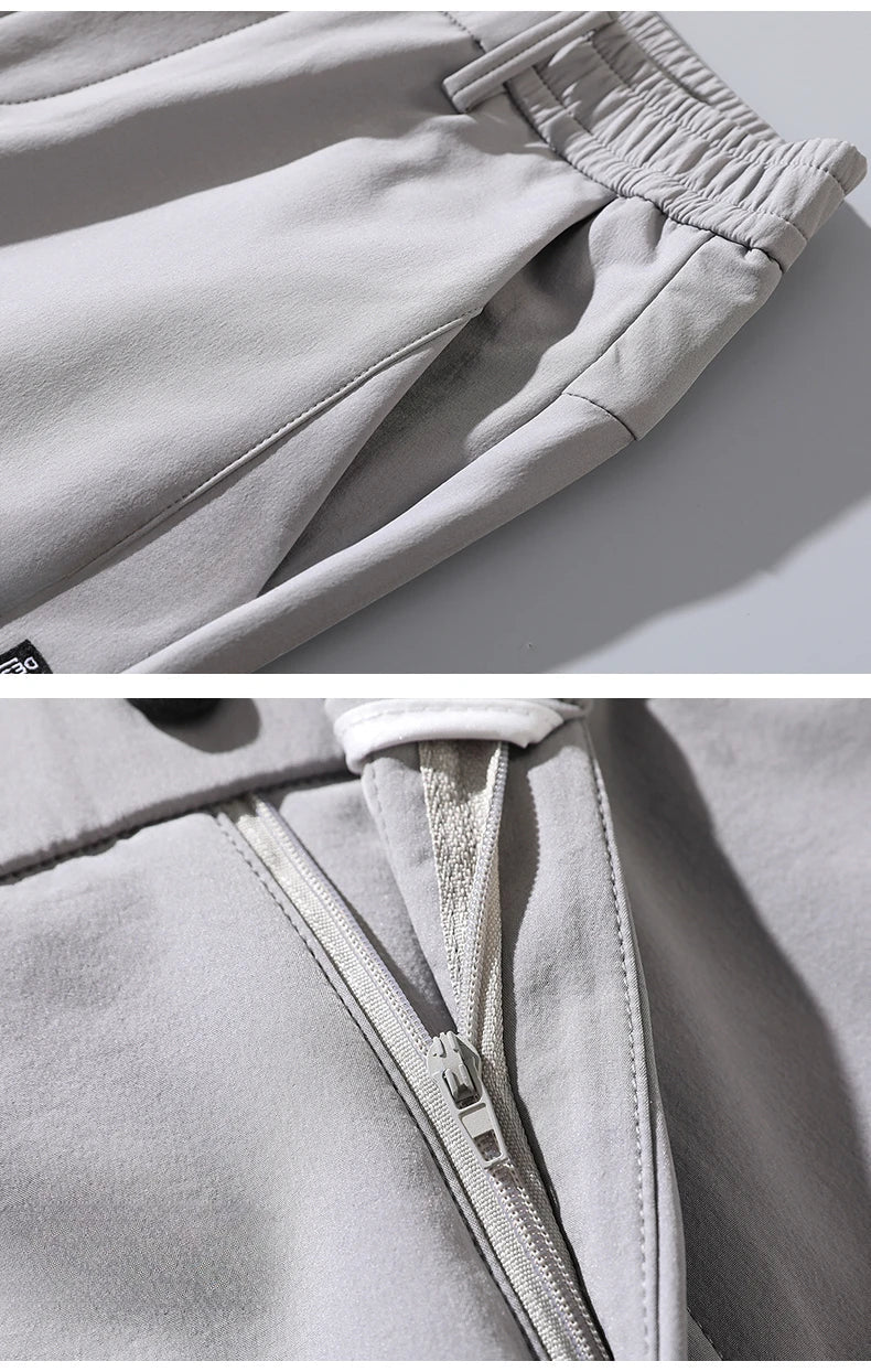 Korean Men's Warm Golf Pants Slim Straight Winter Thick Fleece Casual Pants Business Fashion Stretch Thermal Trousers Male