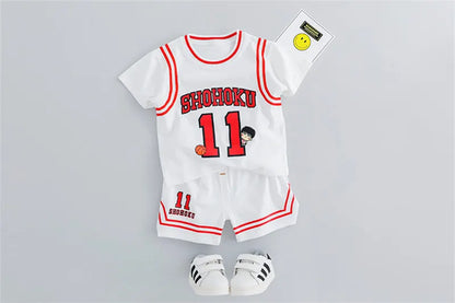 Children Cotton Clothes Baby Boys Sport Set Sport BasketBall O-Neck T-shirt Shorts 2Pcs/sets Infant Fashion Toddler Tracksuits