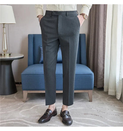 British Style Pinstripe Slim Fit Suit Pant Men Business Casual Simple Dress Pants High Quality Social Wedding Party Trousers