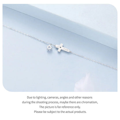 925 Sterling Silver Starlight Cross Bracelet Wrist Chain with Star Zircon Pendant Adjustable for Women Summer Daily Gift