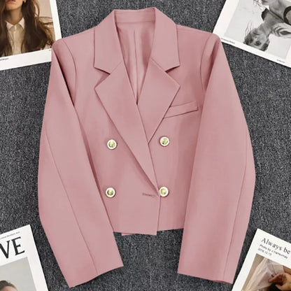 Lucyever Cropped Blazer Jacket Women Korean Fashion Double-Breasted Suit Coat 2024 Autumn New Casual Simple Office Lady Blazers