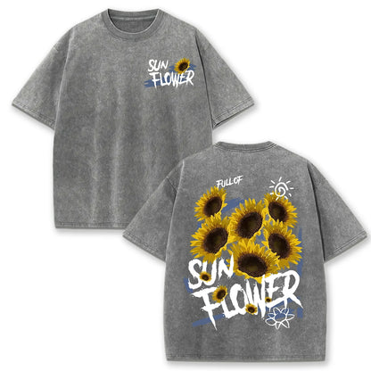 Lift Is Good Beautiful Sunflower Print Washed T Shirts Women Soft Cotton T-Shirt Street Creative Short Sleeve Summer Casual Tops