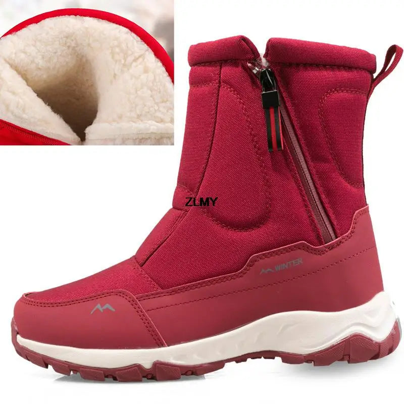 Waterproof Men Women Snow Boots High Top Ankle Winter Boots Platform Warm Plush Man Cutton Shoes Outdoor Non-slip Snowboots Male