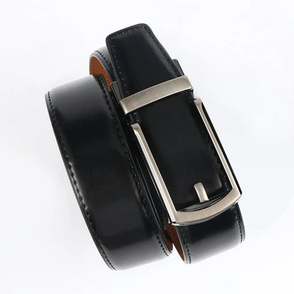 Genuine Leather Ratchet Belt for Men - Adjustable Automatic Buckle,Casual Business Style, High-Quality Leather Panel