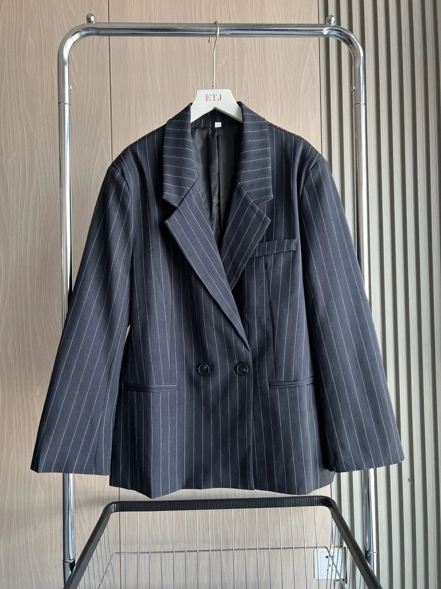 Fall/Winter 2025 New  Women's Street Fashion oversized pinstripe shoulder-padded loose suit jacket for women