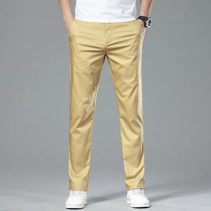 New Summer Cosy Soft Bamboo Fiber Straight Suit Pants Men Business Stretch Thin Navy Blue Casual Trousers Male Large Size 40 42