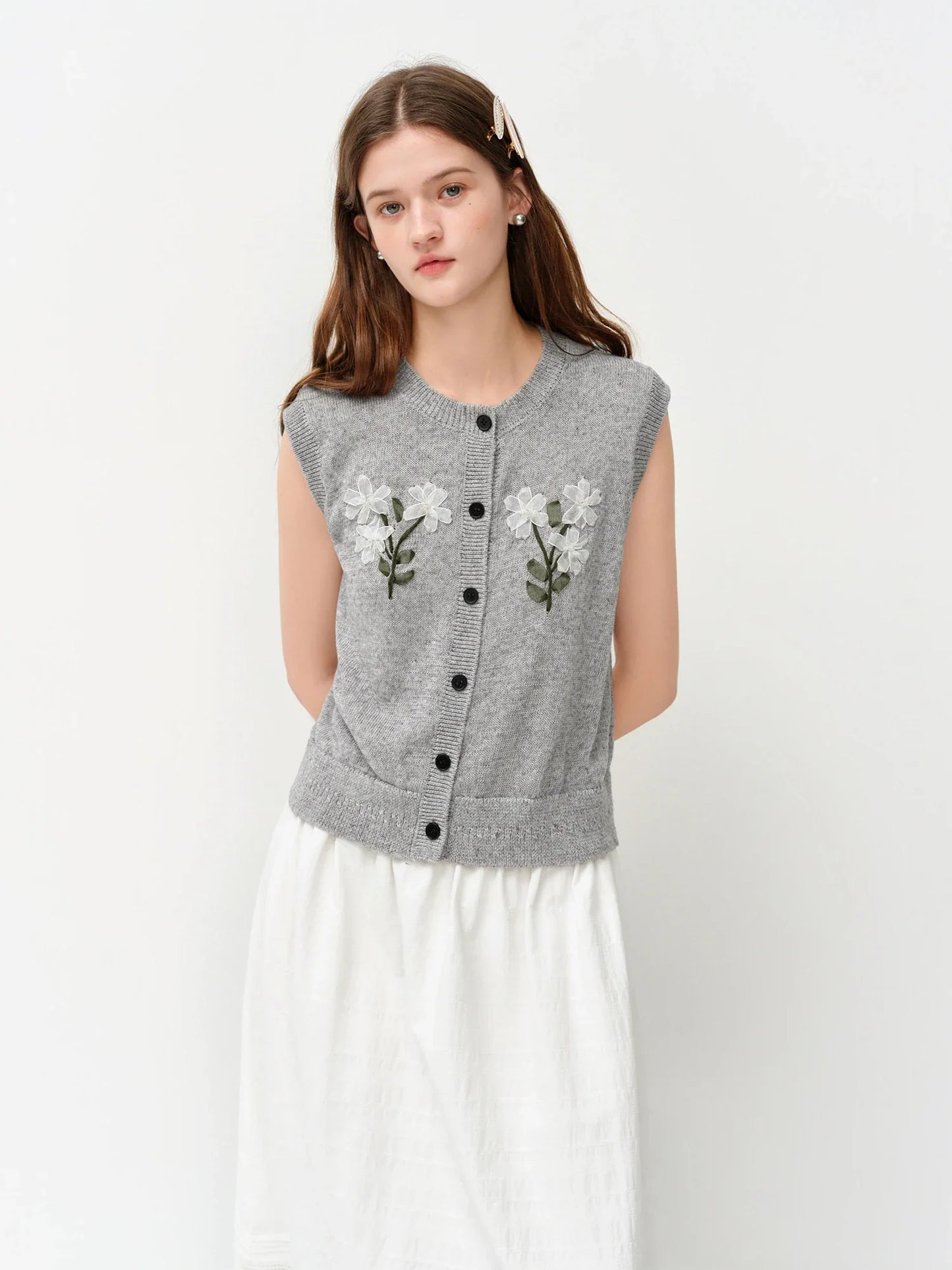 2026 Women's Linen Knit Vest Stand Collar Sleeveless Cardigan Top in Grey Layered Essential for Soft Aesthetic & Y2K Style