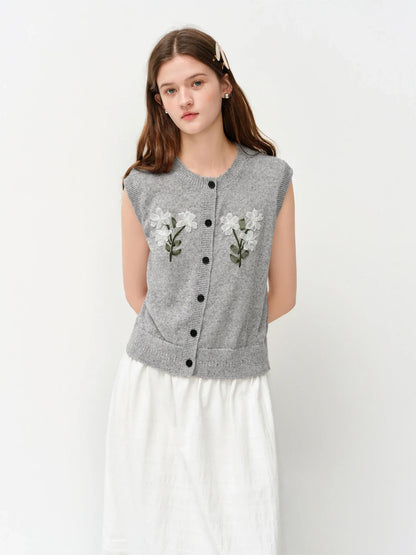 2026 Women's Linen Knit Vest Stand Collar Sleeveless Cardigan Top in Grey Layered Essential for Soft Aesthetic & Y2K Style